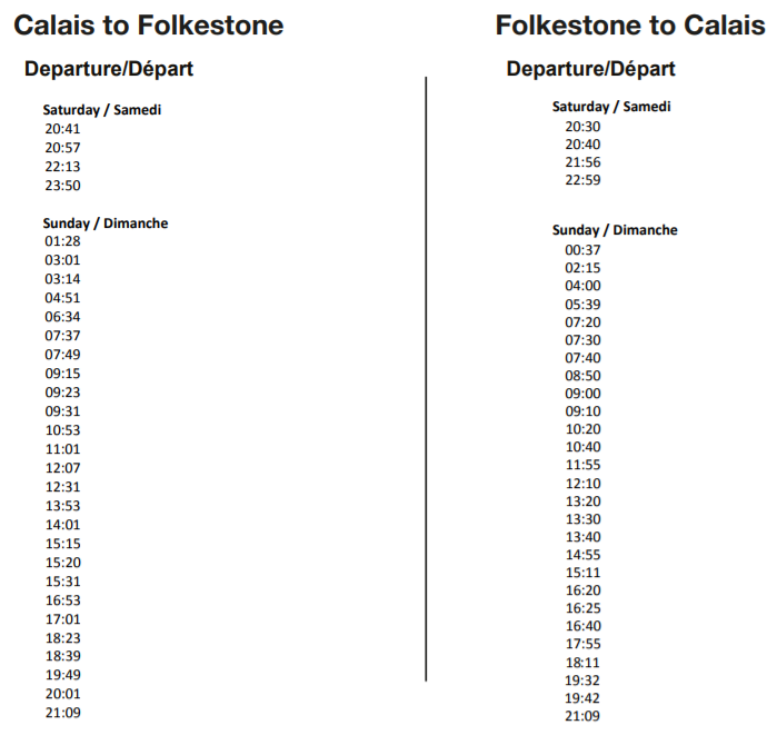 Eurotunnel reduced timetable october 2017