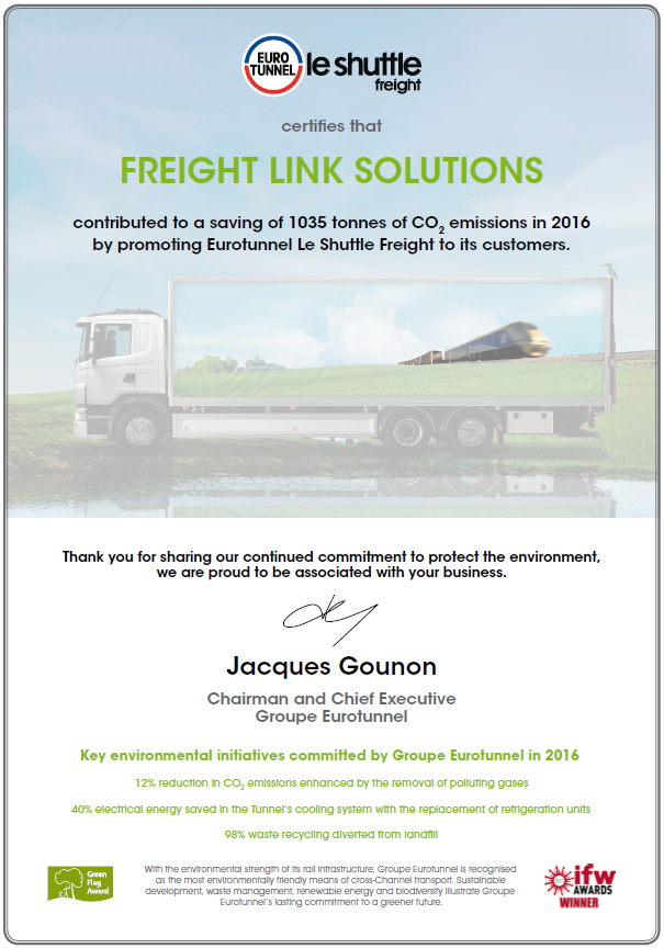 eurotunnel freightlink emission reductions 2016